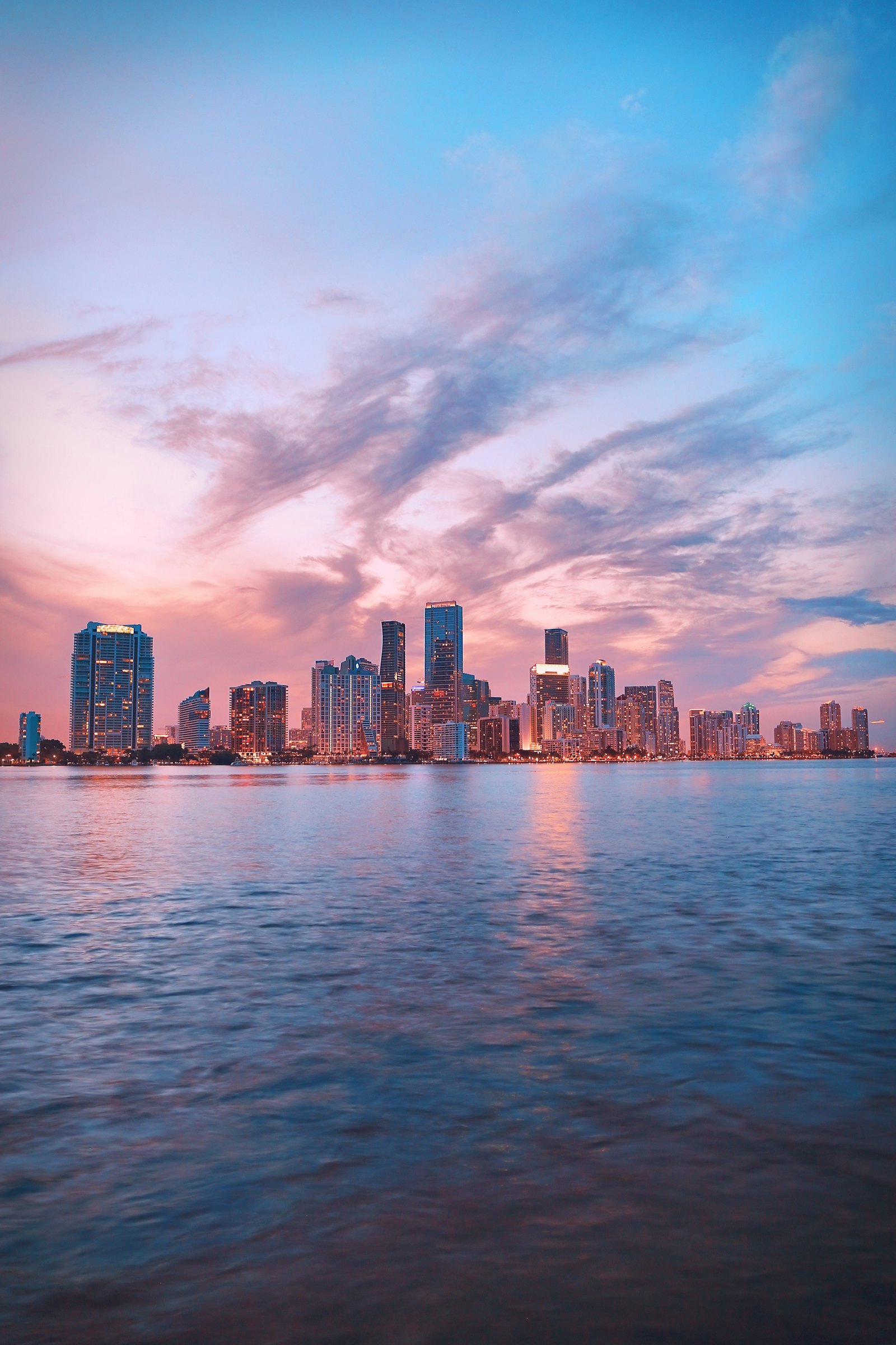 City skyline at sunset